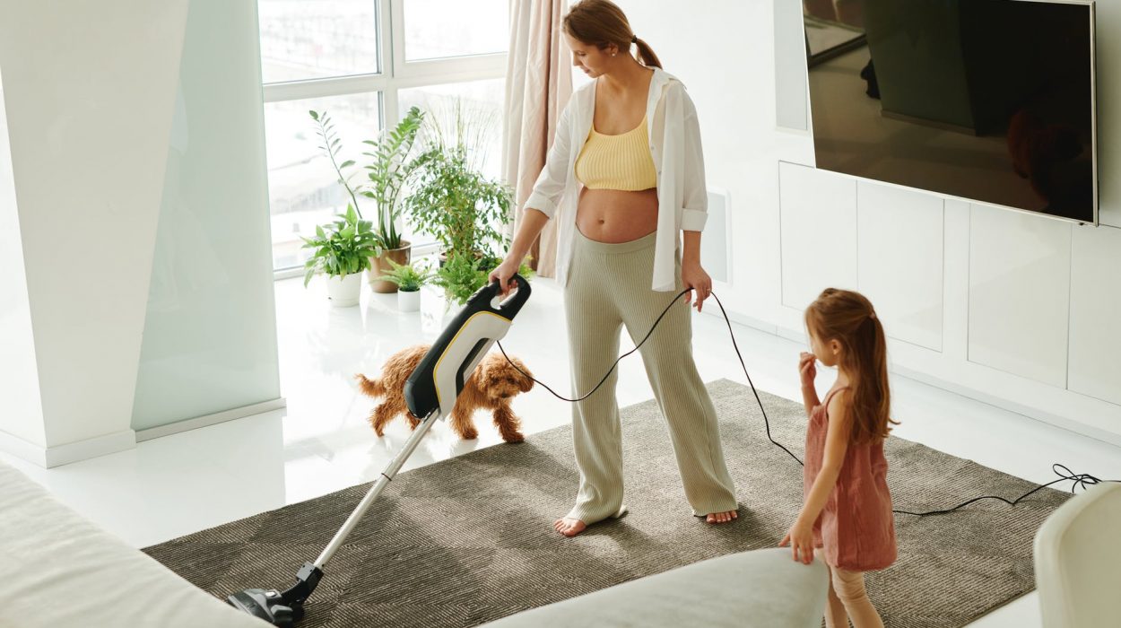 a woman using a vacuum